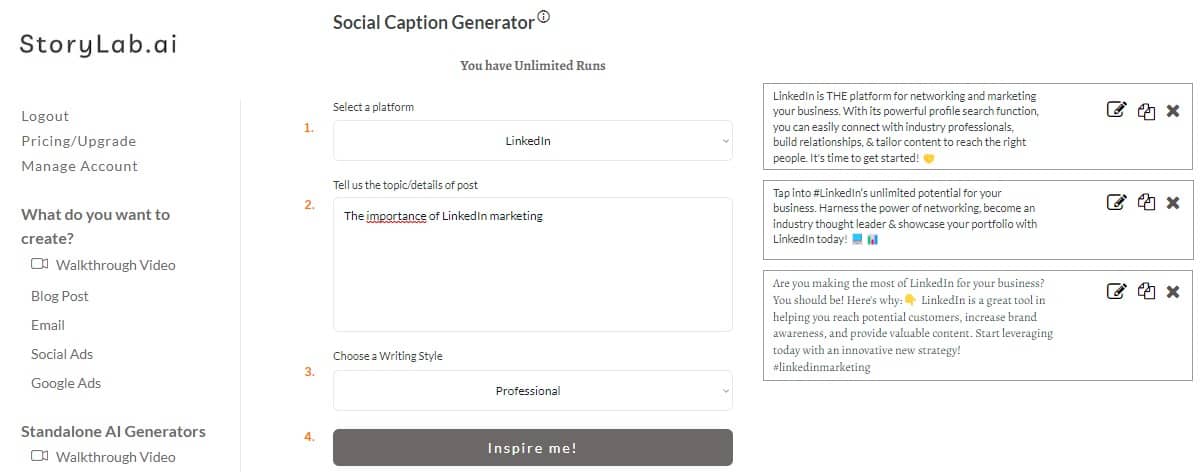 Het belang van LinkedIn Marketing - AI LinkedIn Caption Generator Voorbeeld